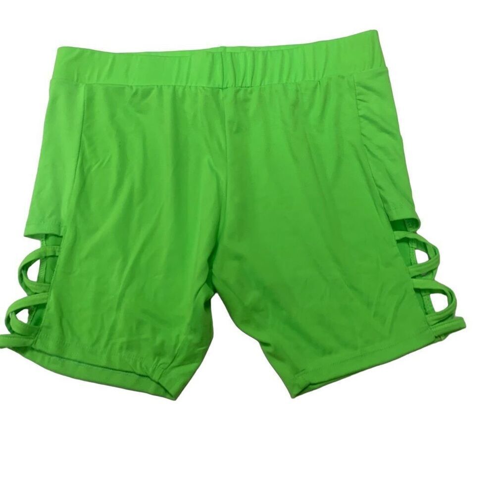 Neon Green Cut Out Biker Shorts